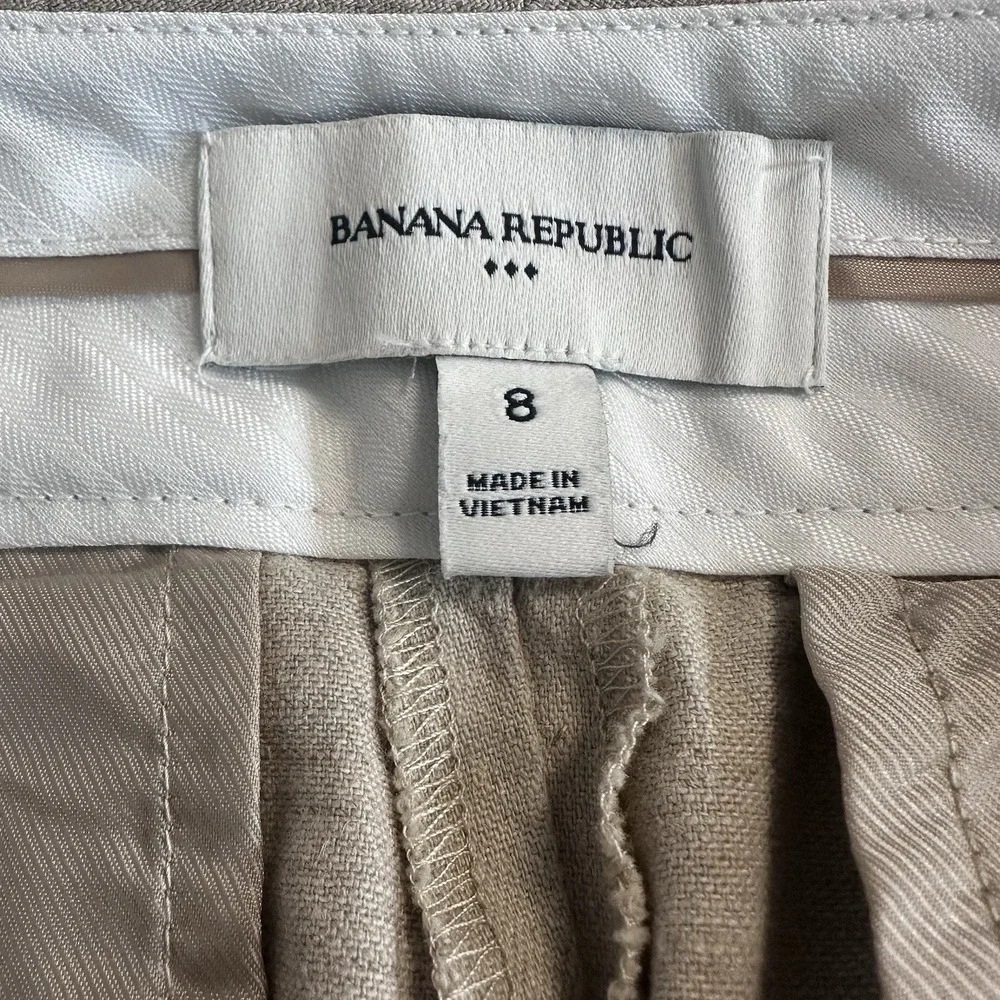 Banana Republic Linen‎ blend Tuxedo Tapered Pant Tan Sz 8